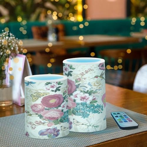 Beautiful Spring Flowers Butterflies Hummingbirds Flickering Flameless Candles Battery Operated with Remote Timer,Tea Light Candles LED Pillar Votive Candles set of 2 for Outdoor Indoor Decorations - Image 6