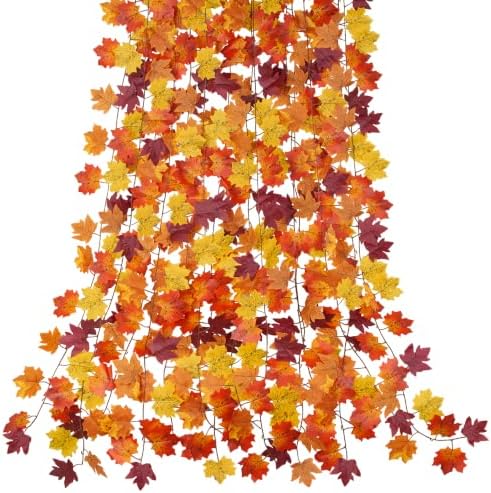 CQURE 12 Pack Fall Garland, Total 95Ft Artificial Autumn Maple Leaves Garland Hanging Vines, Thanksgiving Halloween Harvest Decor for Fireplace Mantle Table Indoor Outdoor by CQURE
