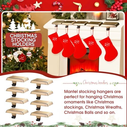Christmas Stocking Holders for Mantle, Weighted Stocking Hangers, Christmas Stocking Hooks for Tables Window Fireplace Mantle Decoration(Bronze,8PCS) - Image 6