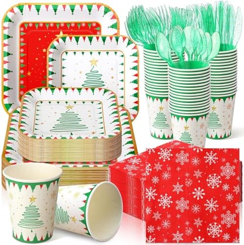 350 Pcs Christmas Paper Plates and Napkins Set Disposable Serve 50 by Suttmin