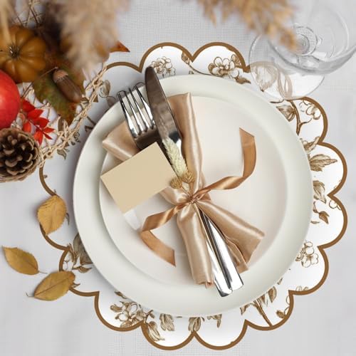 100 Pcs Brown Floral Paper Placemats with Scalloped Edges 15 Inch Chinoiserie Paper Table Mats Vintage Floral Place Mats for Dining Parties Weddings Holidays Table Decorations - Image 4