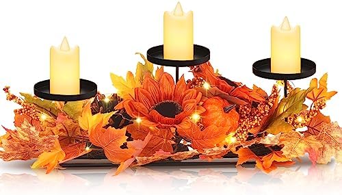 meekoo Fall Candle Holder Centerpiece for Table Thanksgiving Dining Decor - Image 6