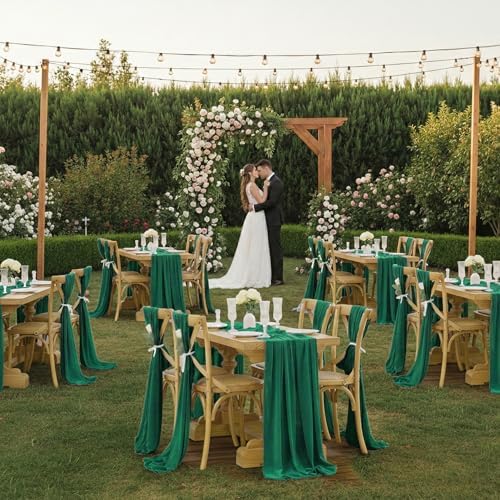 MDS Pack of 15 | Emerlad |10ft Chiffon Table Runner 29x120 Inches Long Romantic Rustic Sheer Gauze Runner for Wedding Bridal Shower Birthday Banquets Engagement Spring Easter Boho Decorations - Image 2
