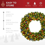 Best Choice Products 24in Large Artificial Pre-Lit Fir Christmas Wreath Holiday Accent Decoration w/ 50 Multicolor Lights, 100 PVC Tips - Image 6