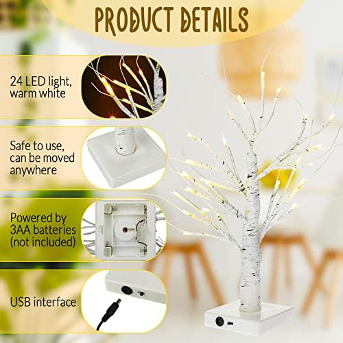 Macarrie 8 Pcs 18 in Lighted Birch Trees Christmas Wedding Decor, White - Image 3