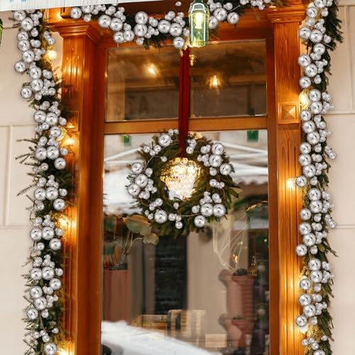 2 Pcs 6 ft Christmas Ball Ornament Garland, Silver - Image 4