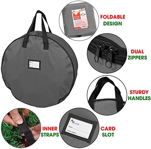 Heavy Duty Wreath Storage Bag 48" | Garland Wreaths Container with Handles| Durable 600D Oxford Polyester Material Xmas Holiday Wreaths Storage Holder (Gray) - Image 2