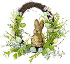 National Tree Company Artificial Spring Wreath, Woven Branch Base, Decorated with Wooden Bunny, Blue Flower Blooms, Pastel Eggs, Berries, Easter Collection, 16 Inches by Unknown