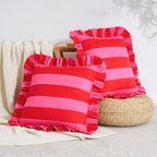 MONDAY MOOSE Decorative Throw Pillow Covers, Set of 2 Water-Resistant Striped Design with Ruffle Edge for Outdoor/Indoor Use, Pillow Inserts Not Included (22x22 inch, Hot Pink/Red) by MondayMoose