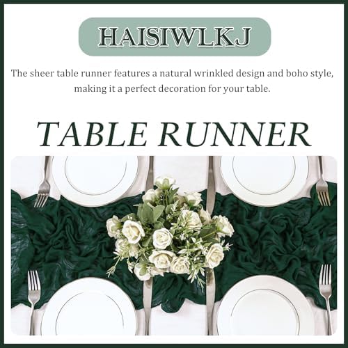 12 Pack 120 Inch Dark Green Cheesecloth Table Runner Boho Rustic Gauze Sheer Romantic 10 FT Long Cheese Cloth Table Runner for Bridal Baby Shower Wedding Party Birthday Holiday Home Easter Decor - Image 4