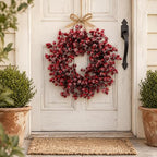Larksilk 22in Red Frosted Berry Wreath, Iced Hawthorn Twig Christmas Wreath - Image 5