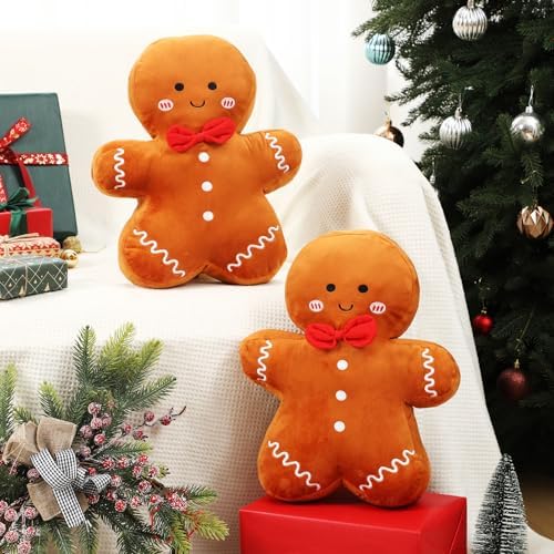 Shellwei 2 Set Christmas Gingerbread Man Pillows 15.75 in Soft Xmas Pillows - Image 4