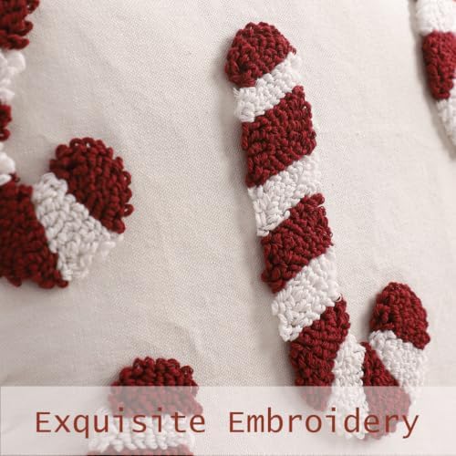 Christmas Tufted Throw Pillow Covers 18x18 Set of 2 Red Candy Cane - Image 2