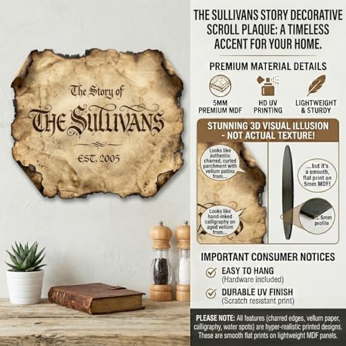 Personalized Family Name Sign, Custom Faux Antique Parchment Wall Decor, "The Story of" Vintage Scroll Plaque, Flat MDF Board with Realistic 3D Print (Not Real Burned Paper), Old World Home Art - Image 4
