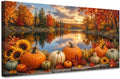 WAXWHELK Fall Canvas Wall Art Pumpkin Autumn Lake Landscape Painting Pictures, Rustic Farmhouse Thanksgiving Artwork for Bedroom Living Room Home Decor, (16"x32") by Unknown