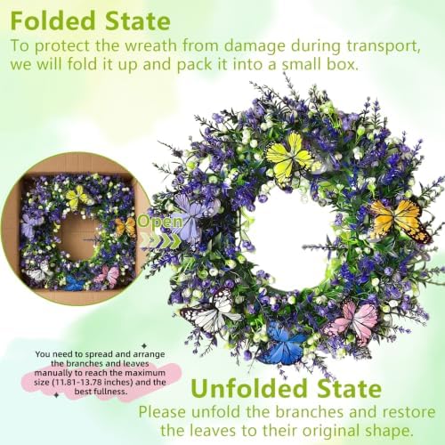 13in Wildflower Wreath, Purple Ribbon & Hanging Hook, Farmhouse Door Decor - Image 4