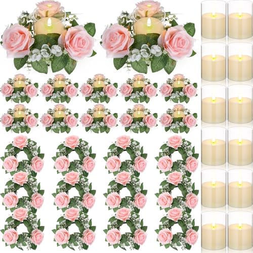 Yunlly 12 Pcs Rose Candle Rings with Candles Sets, Pink by Yunlly