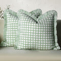 CPC Kelly Green Hand Block Print 100% Cotton Ruffle Throw Pillow Cover 20x20 inch with Hidden Zipper Decorative for Couch, Bed, Sofa, Farmhouse, Cottagecore Decor Gift Christmas Fall Thanksgiving by COTTONPRINTCLUB