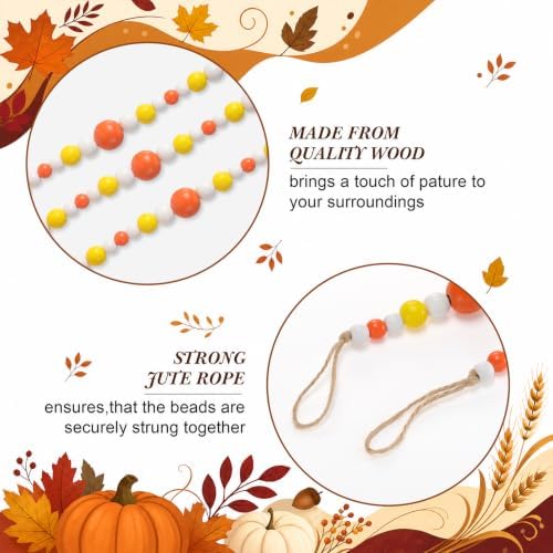 Giegxin Fall Wood Bead Garland 32.8 Ft, Orange Yellow White Gradient Wooden Bead Garland, Farmhouse Rustic Autumn Harvest Decor for Mantel Tiered Tray Shelf Table Centerpiece Home Decorations - Image 4