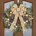 24 Inch Christmas Wreath for Front Door with Lights Golden Bow Winter Wreath Sliver Christmas Balls Pinecones Pine Needles for Wall Home Holiday Xmas Decor by VGIA