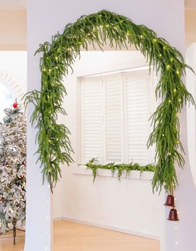 MISSPIN Christmas Garland with Lights, Real Touch Winter Pine Garland, Green Artificial Greenery Garland for Table, Mantle, Wall, Indoor, Outdoor Christmas Decorations - Image 5