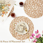 IcosaMro Round Woven Placemats Set of 12 for Dining Table, 15 Inches Paper Boho Decorative Circle Place Mats for Wedding Christmas Thanksgiving Day Holiday Dinner (Light Coffee Brown) - Image 3