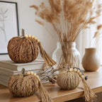 Wesiti 3 Pcs Rattan Pumpkin Decor with Tassel Beads Neutral Fall Decor - Image 4