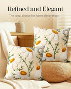 Embroidered Throw Pillow Covers 18x18 Inch - Set of 2 Summer Decorative Pillow Covers with Zipper Aesthetic Cute Design Throw Pillowcases for Couch Sofa Bed, Daisy - Image 5