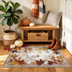 U'Artlines Fall Front Door Mat, 32"×48" Vintage Farmhouse Marple Leaves Mat - Image 5