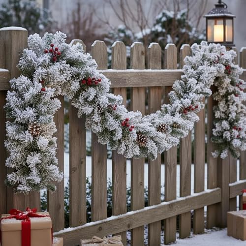 Suncalla 2 Pcs 6ft Thick Christmas Alaskan Pine Christmas Garland Flocked - Image 3