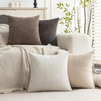 Set of 4 Soft Textured Decorative Throw Pillow Covers 24x24 Inch Cozy Farmhouse Cushion Cover Square Accent Pillow Cases for Bed Couch Sofa Living Room, Neutral - Image 2
