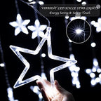 Star Curtain Lights for Bedroom - Plug-in 9ft 138 LED Fairy Twinkle Lights with 12 Star Drops, Connectable Window Lights with Remote 8 Lighting Modes for Indoor Xmas Ramadan Decoration, White - Image 2