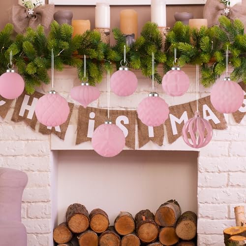 30pcs Velvet Christmas Ball Ornaments, Flocked Shatterproof Christmas Ornaments Hanging Xmas Tree Decorations Set for Home Party Holiday Decor (Multi-Size, Pink) - Image 4