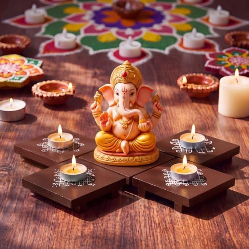 Kolam Trays Indian Return Gifts, Ganesh Pooja Chowki, 24 Pcs, Brown - Image 4