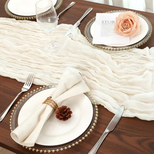 10 Pack Ivory White Cheesecloth Table Runner 120 Inch Boho Wedding Decor - Image 5