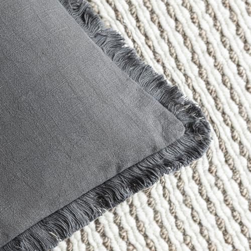 Foindtower Decorative Linen Fringe Throw Pillow Covers 26×26 Inch,Gray - Image 3