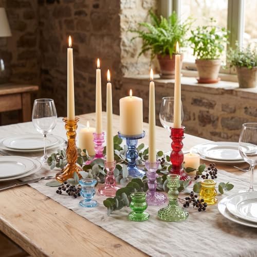 Mumufy 20 Pcs Glass Taper Candle Holders Assorted, Colorful - Image 6