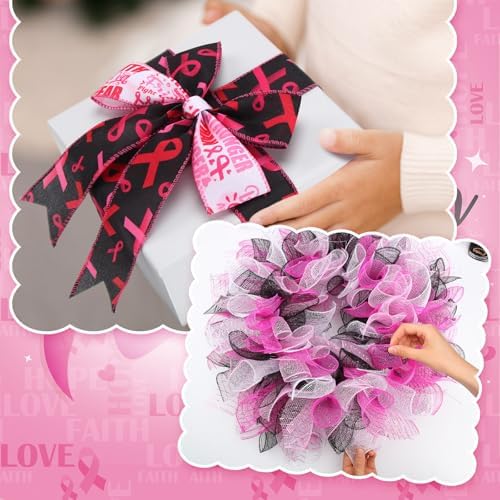 10 Pcs Breast Cancer Awareness Ribbon Mesh Ribbon Wired Ribbons - Image 5