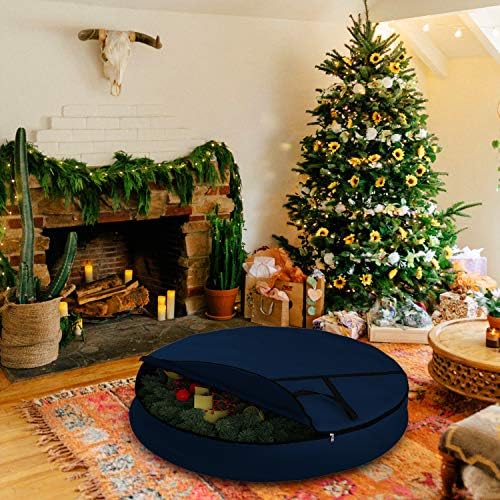 Covers & All Christmas Wreath Storage Bag 12 Oz with Carrying Handle & Dual Zipper - 100% Water Resistant Durable Material Storage Bag - Holiday Xmas Tear Resistant Bag (30" Dia x 7" H, Blue) - Image 5