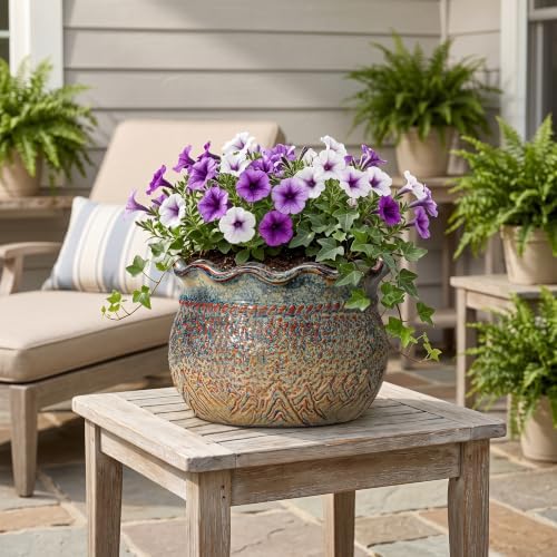 Ceramic Planter, 12 Inch Pots for Plants, Yellowish Brown - Image 4