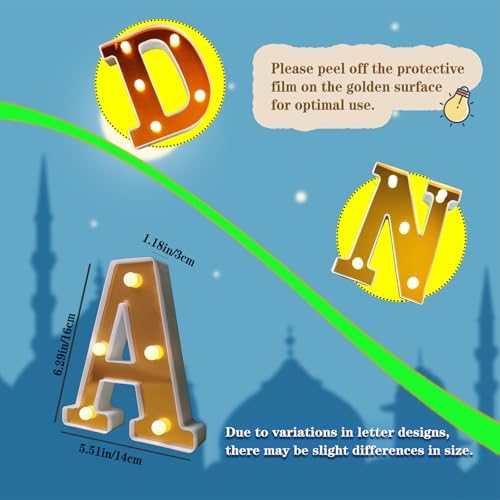 7Pcs Ramadan LED Letter Lights, Battery-Powered Ramadan Table Decoration, LED Light Up Ramadan Letters with Mirror Surface for Islamic Party Decor - Image 3
