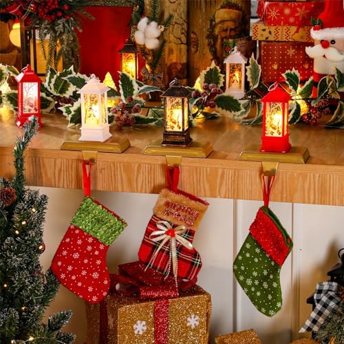 Ceenna 6 Sets Christmas Stocking Holders for Mantle with LED Light Xmas Stocking Fireplace Hooks Hanger Christmas Decoration for Fireplace Mantle - Image 3