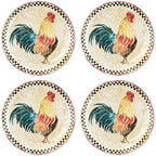 UPware Country Rooster Melamine Round Dessert Plates, Small Serving Plates, for Appetizer, Snacks, and Side Dishes, Multicolor, 6 Inch, Set of 4 by UPware