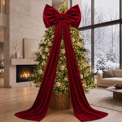 Canlierr Large Christmas Tree Topper Bow Decorations 27 x 78 in Velvet Red - Image 6