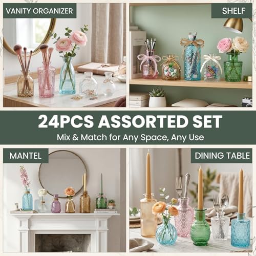 24Pcs Bulk Colored Glass Bud Vases,Mini Small Flower Vases for centerpieces - Image 6