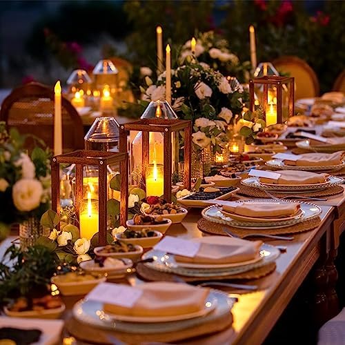 Sabary 10 Sets/ 20 Pcs Wooden Lantern Centerpieces with Candles, Caramel - Image 2