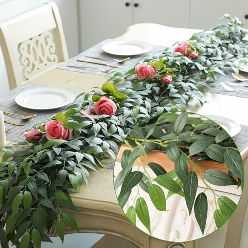 Artificial Italian Ruscus Vines, 3Pcs/75 Silk Vine Garland with Green Leaves, Fake Hanging Plants Greenery Decor for Home, Bedroom, Wall, Party, Wedding Decoration(75inch/3pcs/Vines) - Image 5