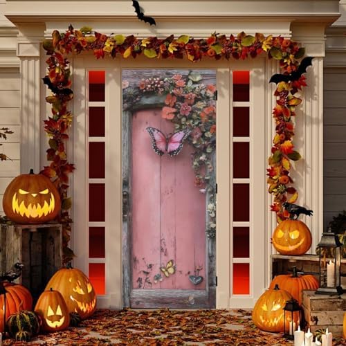 Burbuja Valentine Flowers Pink Wood Door Cover, Stretch Fabric Backdrop Door Porch Covers for Home Party Holidays Decoration, 35x79 In - Image 5