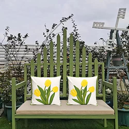 Pack of 2 Embroidered Decorative Throw Pillow Cover 18x18 Inch Farmhouse Floral Pillowcase for Living Room Sofa Bed (Yellow Tulip) - Image 4
