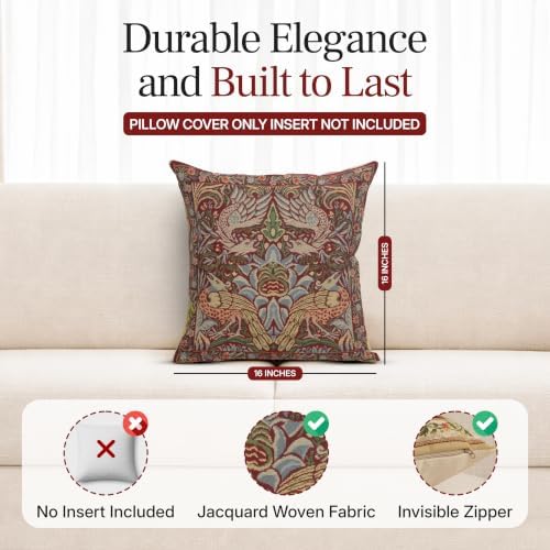 William Morris Peacock and Dragon Red Tapestry Throw Pillow Cover 16 x 16in - Image 2